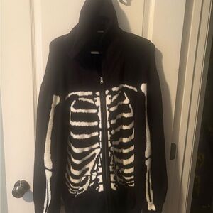 SOCIAL COLLISION Black FULL ZIP SKULL SKELETON HOODIE Sweatshirt 2XL Punk Goth